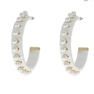 NWT Kate Spade Francesca Raffia Hoops - white w/pearls.  Gorgeous!